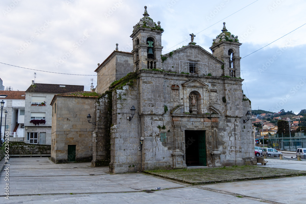 Baiona, Spain - December 05, 2022: chapel church of santa liberata, medieval building in the town of Baiona, Spain