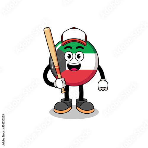 Photography kuwait flag mascot cartoon as a baseball player