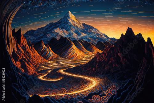 Stunning mountains, Geoff Darrow, fred Tomaselli, max river Generative AI