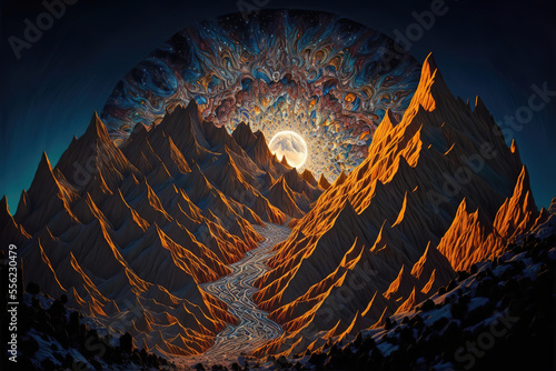 Stunning mountains, Geoff Darrow, fred Tomaselli, max river Generative AI photo