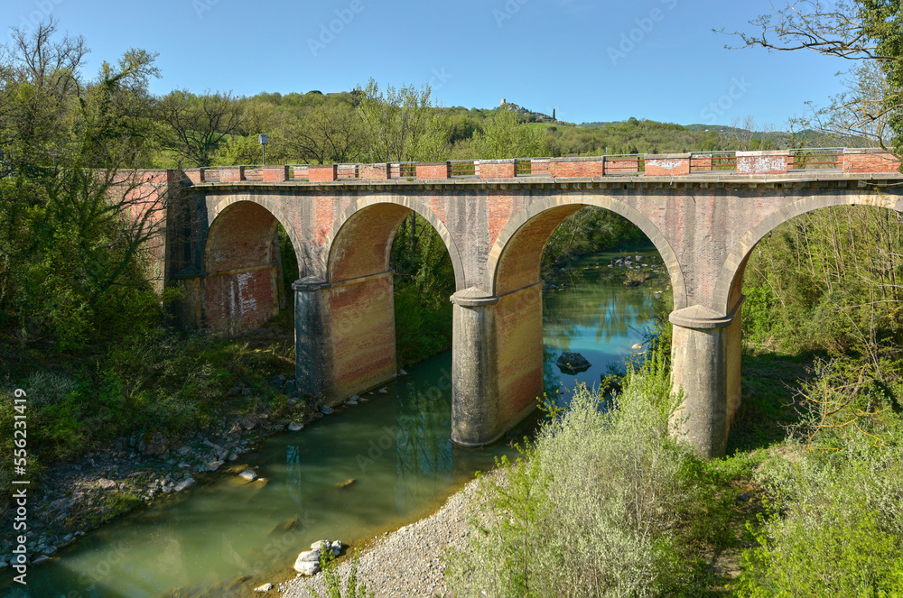 Old stone transport bridge in Tuscan countryside
