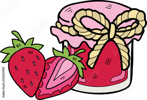 Hand Drawn strawberry jam jar illustration