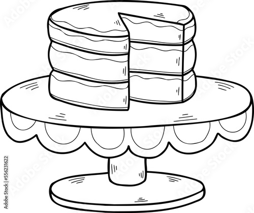 Hand Drawn Chocolate cake on the cake stand illustration