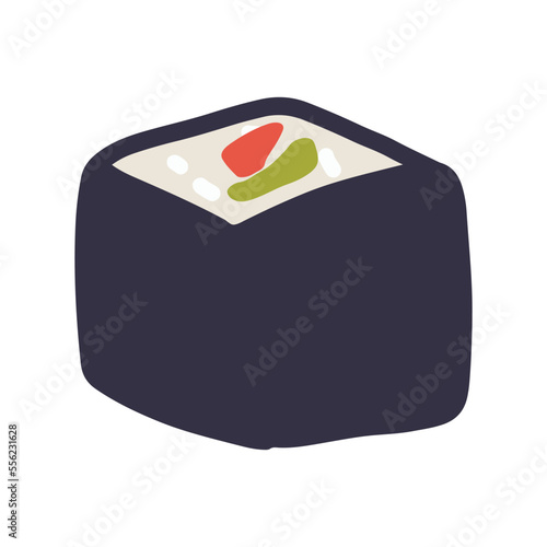 Sushi roll with nori and vegetables vector illustration. Cute hand drawn cartoon illustration for asian food menu, stickers, wall art, restaurant logo