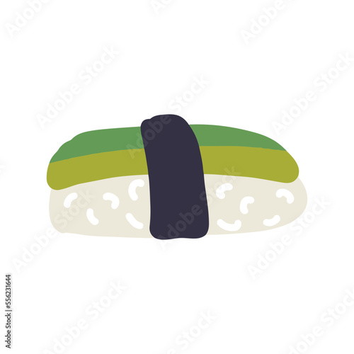 Sushi roll with nori and avocado  vector illustration. Cute hand drawn cartoon illustration for asian food menu, stickers, wall art, restaurant logo