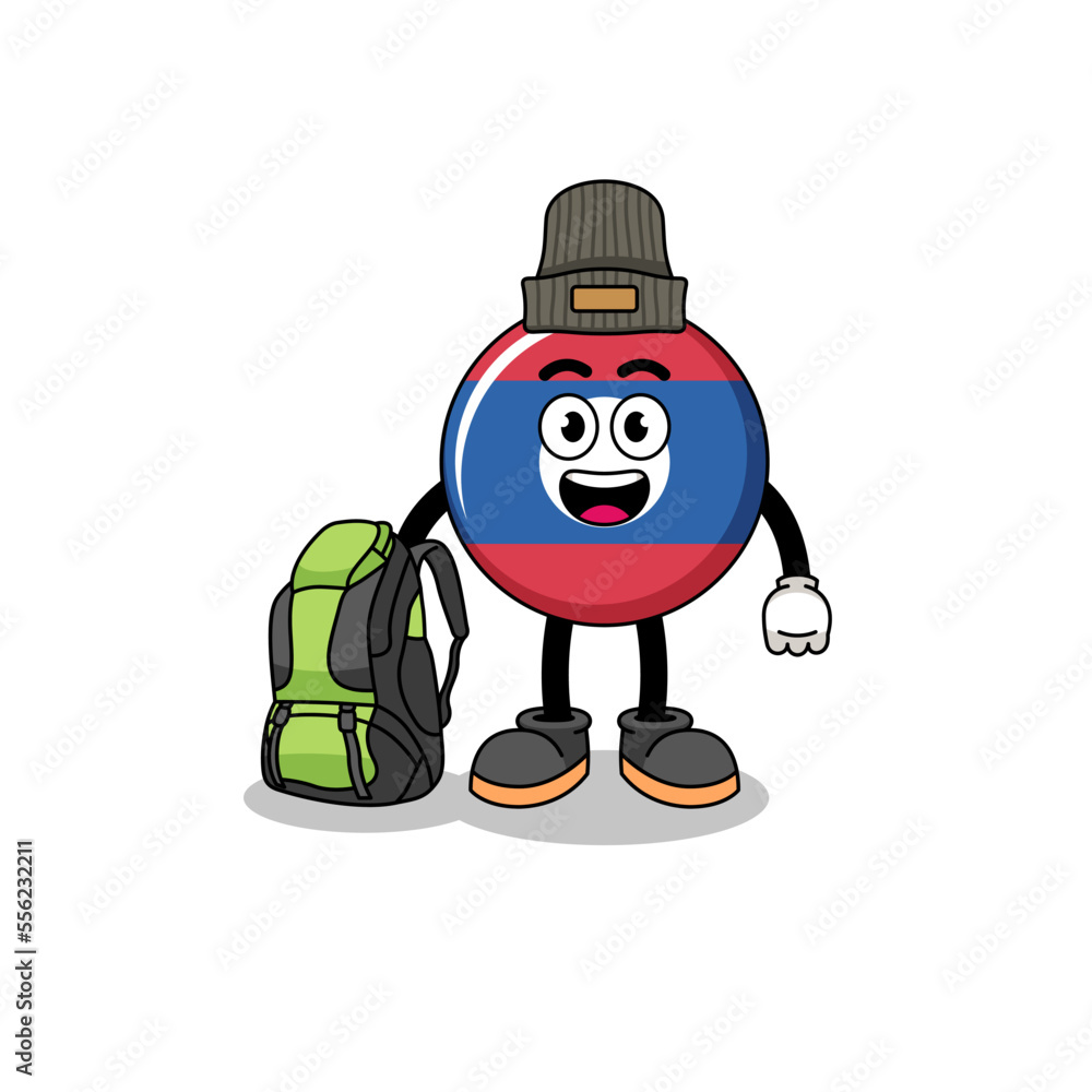 Illustration of laos flag mascot as a hiker Illustration of laos flag mascot as a hiker
