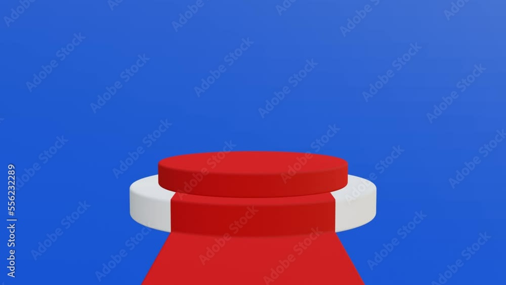 Animation of Stage with red carpet and golden rope barrier on blue ...
