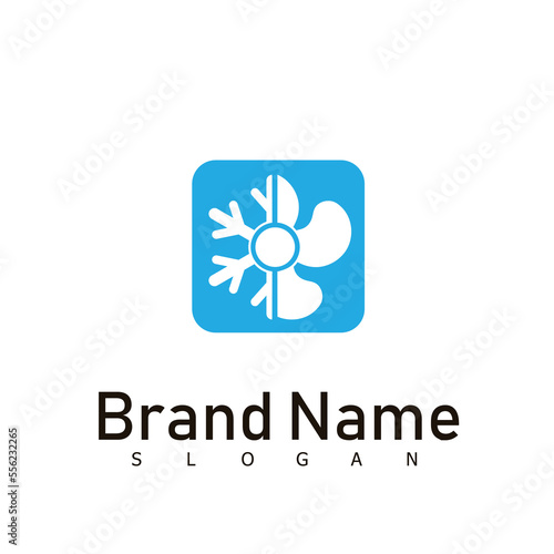 Air conditioning and snowflake with twist, logo template. Construction, repair and installation of air conditioners, vector design, illustration