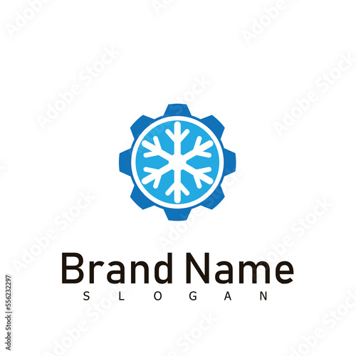Air conditioning and snowflake with twist, logo template. Construction, repair and installation of air conditioners, vector design, illustration