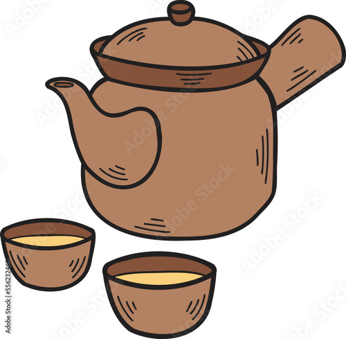 Hand Drawn teapot Chinese and Japanese food illustration
