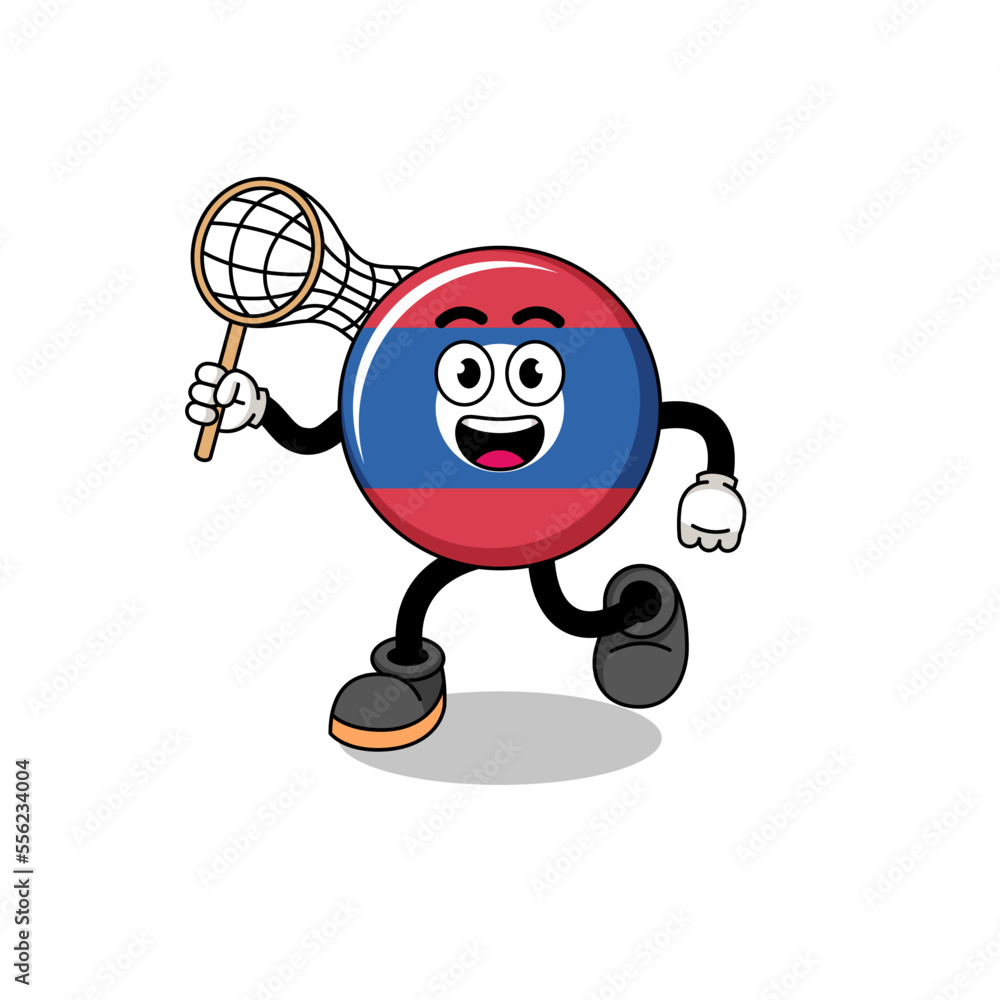Cartoon of laos flag catching a butterfly Cartoon of laos flag catching a butterfly