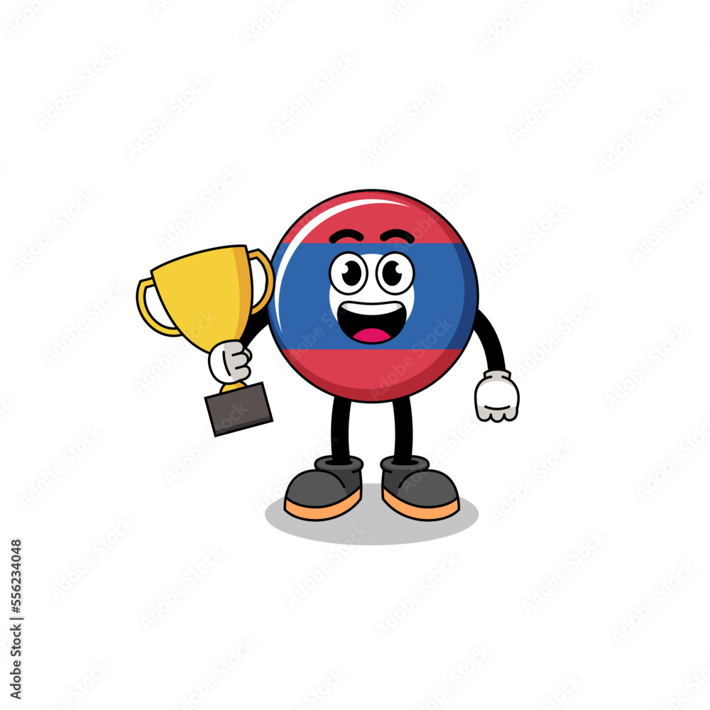 Cartoon mascot of laos flag holding a trophy Cartoon mascot of laos flag holding a trophy