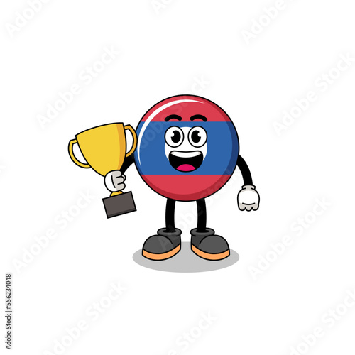 Cartoon mascot of laos flag holding a trophy