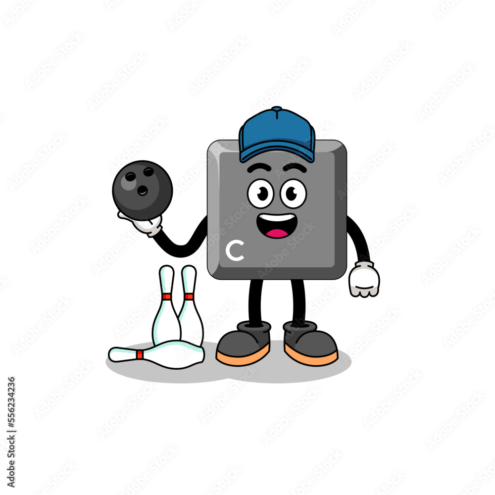 Mascot of keyboard C key as a bowling player