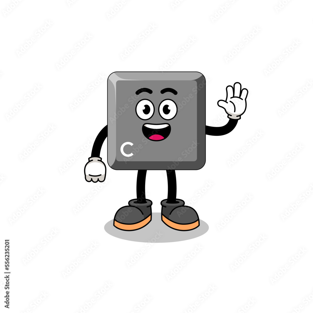 keyboard C key cartoon doing wave hand gesture keyboard C key cartoon doing wave hand gesture