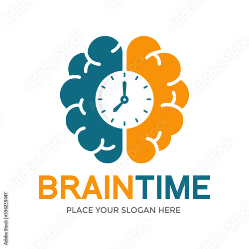 Brain time vector logo template. This design use clock symbol. Suitable for thinking.