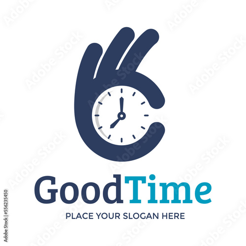 Good time or Okay time vector logo template. This design use clock symbol. Suitable for management.