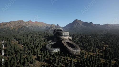 Abandoned car tires in mountains