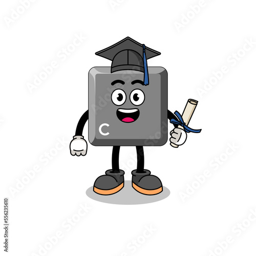 keyboard C key mascot with graduation pose