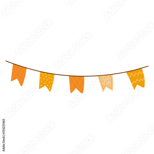Cozy orange garland flag isolated on white background for birthday or festival design decoration, hygge theamed object
