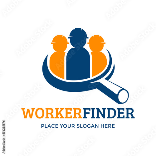 Worker finder vector logo template. This design use human and magnifying glass symbol. Suitable for business or industrial.