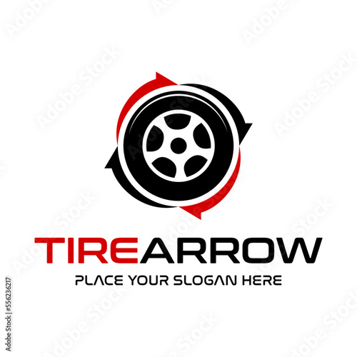 Tire arrow vector logo template. This design use automotive symbol. Suitable for industrial and transportation.