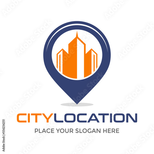 City location vector logo template. This design use pin symbol. Suitable for map.
