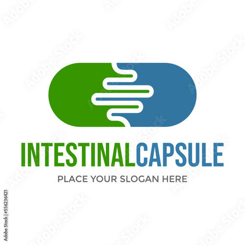 Intestinal capsule vector logo template. This design use medical symbol. Suitable for health.