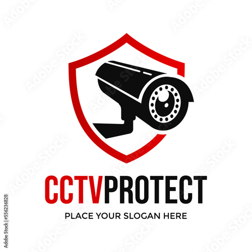 CCTV Protect vector logo template. This design use camera and shield symbol. Suitable for technology.