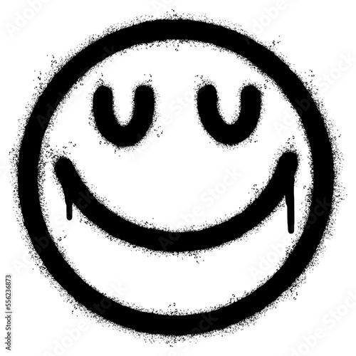 Spray Painted Graffiti smiling face emoticon isolated on white background. vector illustration.