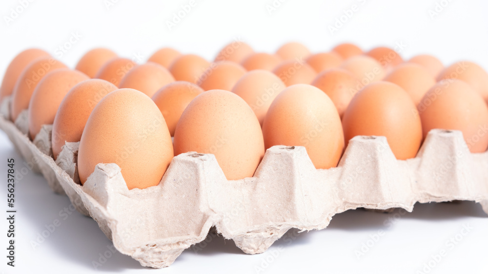 egg tray with fresh brown eggs isolated on white background, clipping path. Fresh organic chicken eggs in carton box. egg tray with fresh brown eggs isolated on white background, clipping path. Fresh organic chicken eggs in carton box.