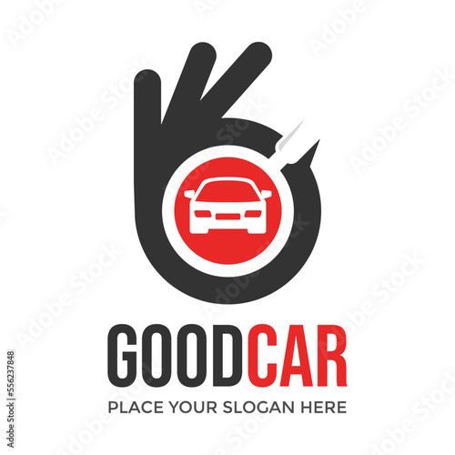 Good car vector logo template. This design use hand ok symbol. Suitable for vehicle.