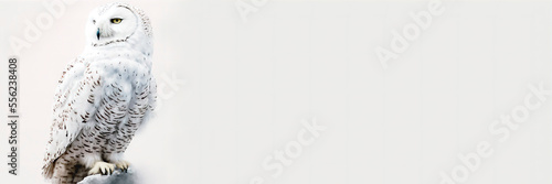 white polar owl on white background with copy space, generative ai template 