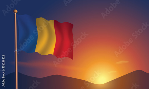 Romania flag sunset background  Vector Illustration