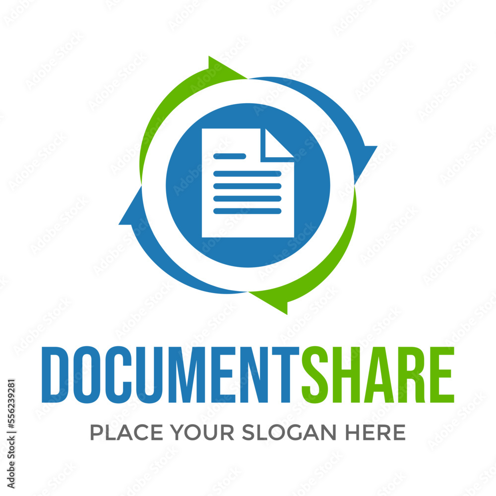 Document share vector logo template. This design use arrow symbol. Suitable for transfer file or recovery data. Document share vector logo template. This design use arrow symbol. Suitable for transfer file or recovery data.