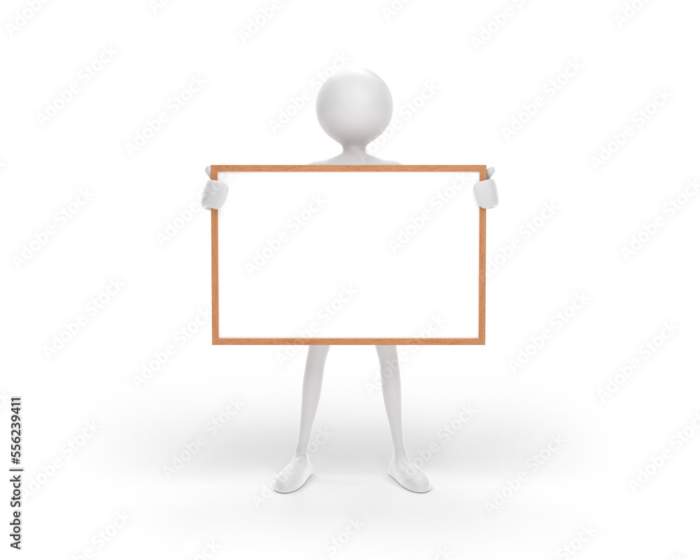 3d stkick man holding blank board 3d stkick man holding blank board