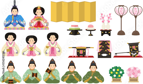 雛飾りの素材セット_ひなまつり_ベクターイラスト