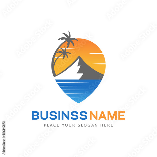 Travel logo Template. Holiday vector logo template with nature landscape.