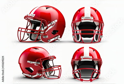 Red American Football Helmets On White Background Generative AI