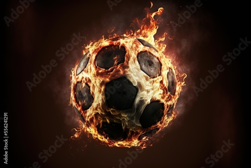 Flaming Soccer Ball Football Ball On Fire On Flaming Background Generative AI
