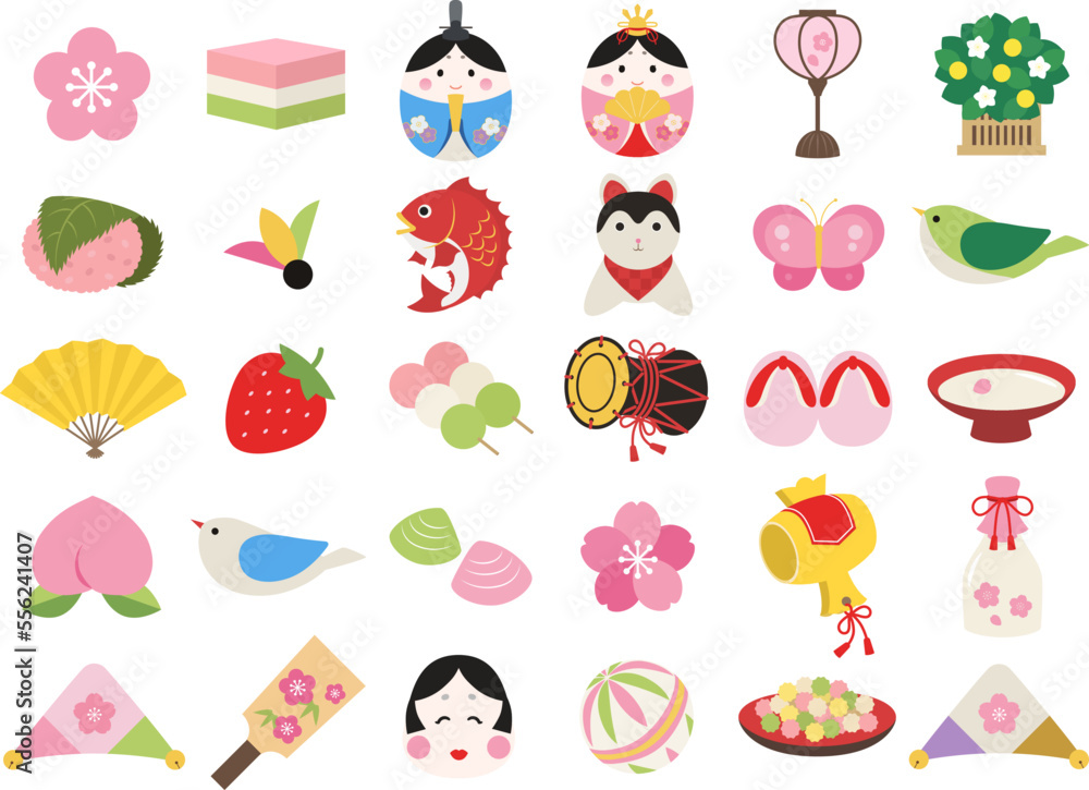ひなまつりアイコンセット_ベクターイラスト ひなまつりアイコンセット_ベクターイラスト