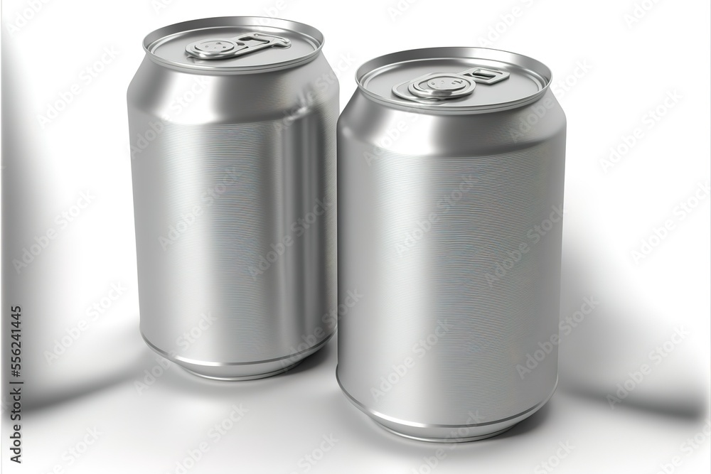 Two Blank Soda Cans Gray On White Background Copy Scape Version Generative AI Two Blank Soda Cans Gray On White Background Copy Scape Version Generative AI