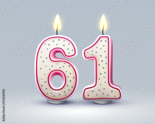 Happy Birthday years. 61 anniversary of the birthday, Candle in the form of numbers. Vector