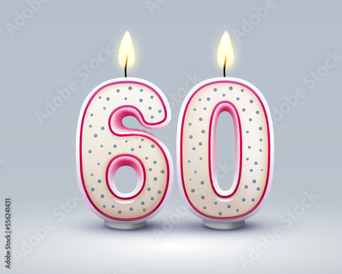 Happy Birthday years. 60 anniversary of the birthday, Candle in the form of numbers. Vector