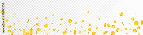 Swiss franc coins falling. Gold scattered CHF