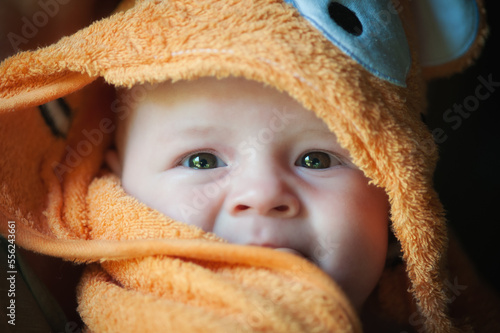 Portrait view of cute peaceful baby. Love and family emotion