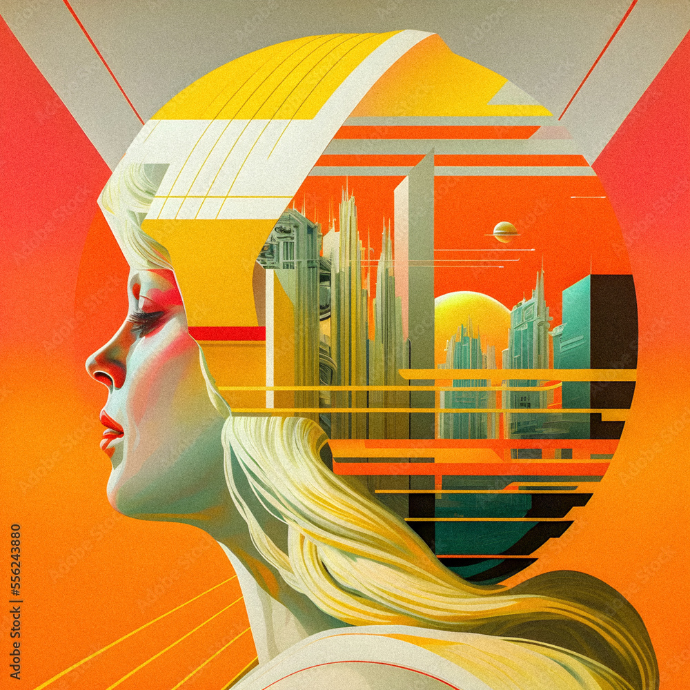 Pop art minimalism retro, futurism art, environmental art, space