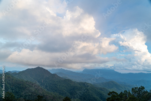 Majestic view of Doi Luang Chiang Dao in northern Thailand  the third highest mountain in Thailand  seen with beautiful dramatic clouds and colorful sky
