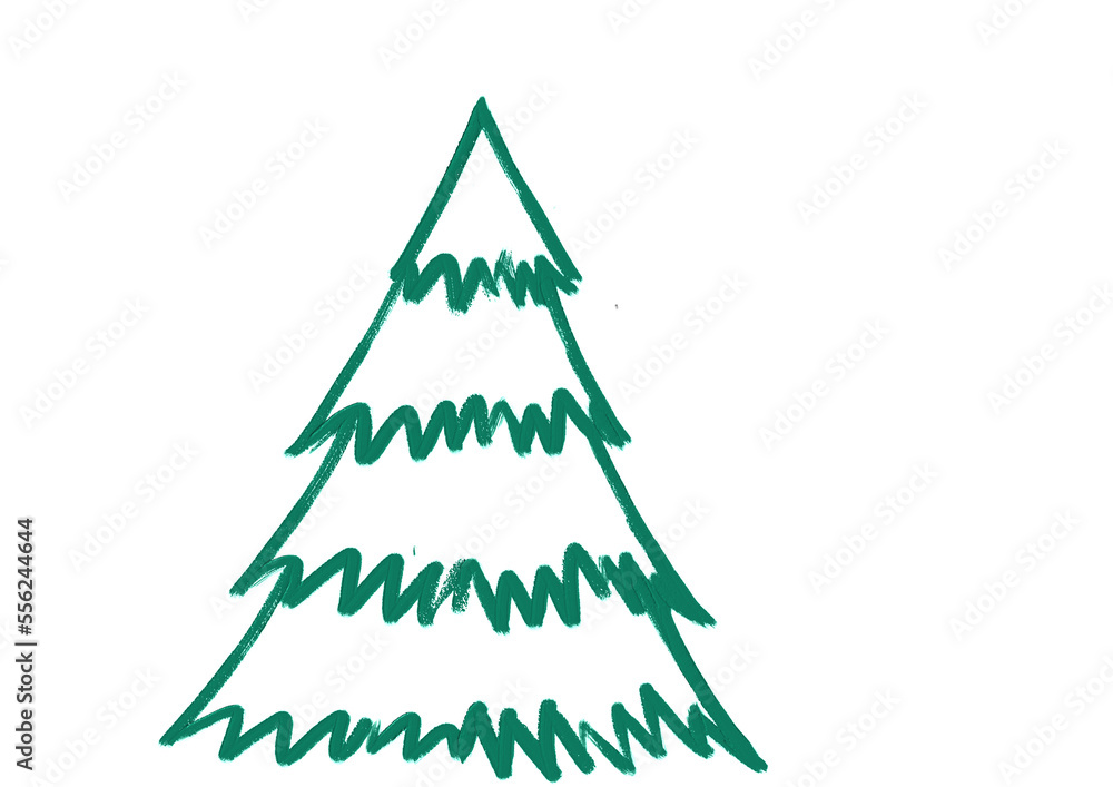 Obraz premium Hand drawn oil brush stroke Christmas tree with star isolated on png or transparent background. Graphic resources for New Year, Birthdays and luxury card.