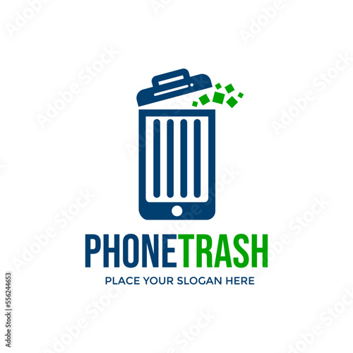 Phone trash vector logo template. This design use junk symbol. Suitable for technology.
